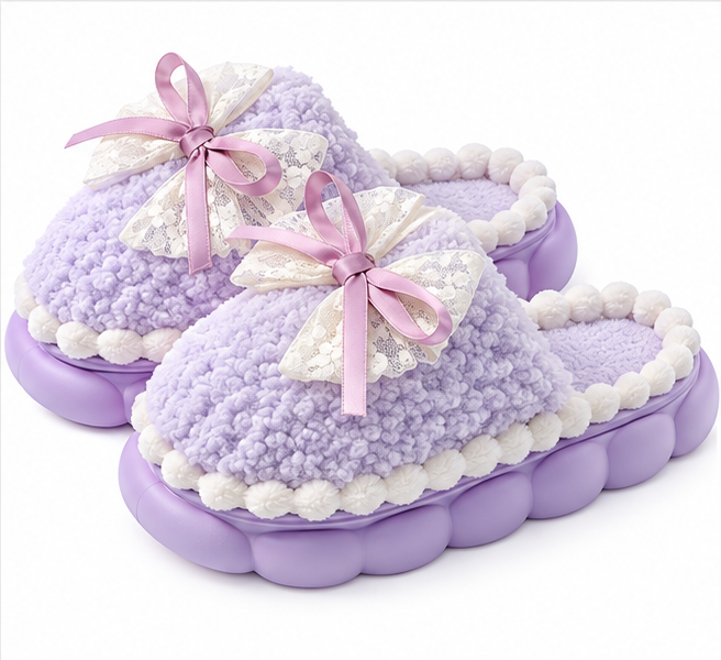 Winter Fur Bow Slippers