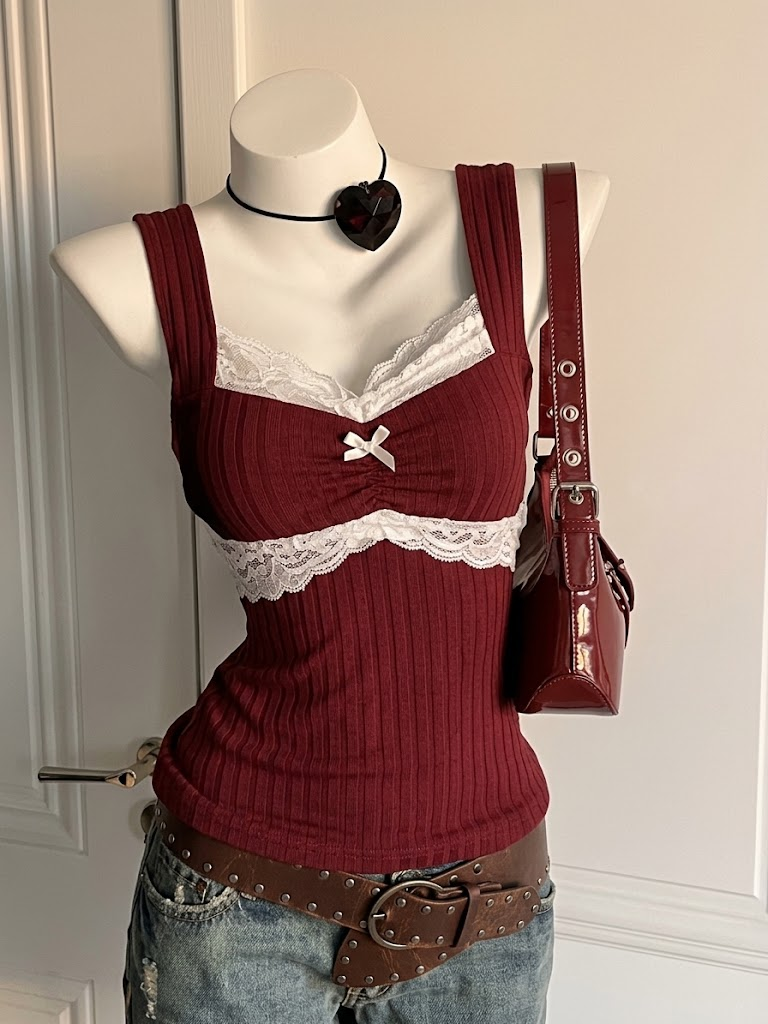 Y2K Lace Bow Vest Top