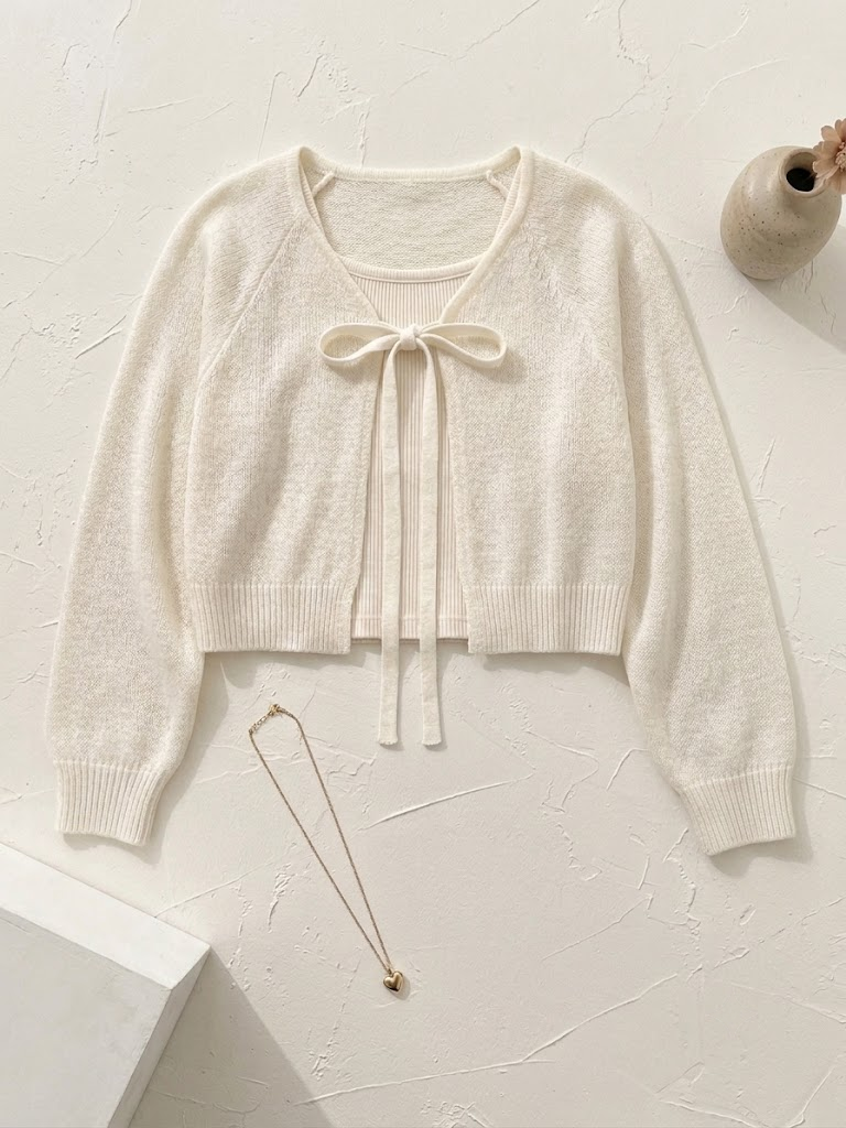 Thin White Lace-Up Cardigan