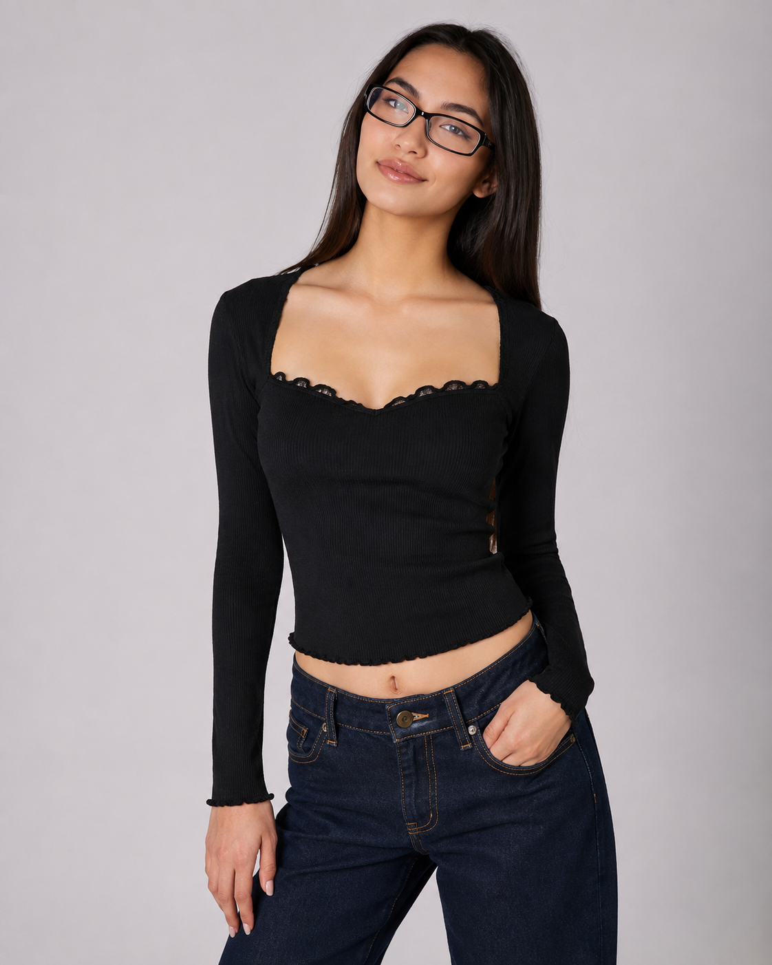 Lace-Up Square Collar Top