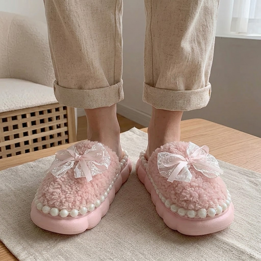 Winter Fur Bow Slippers