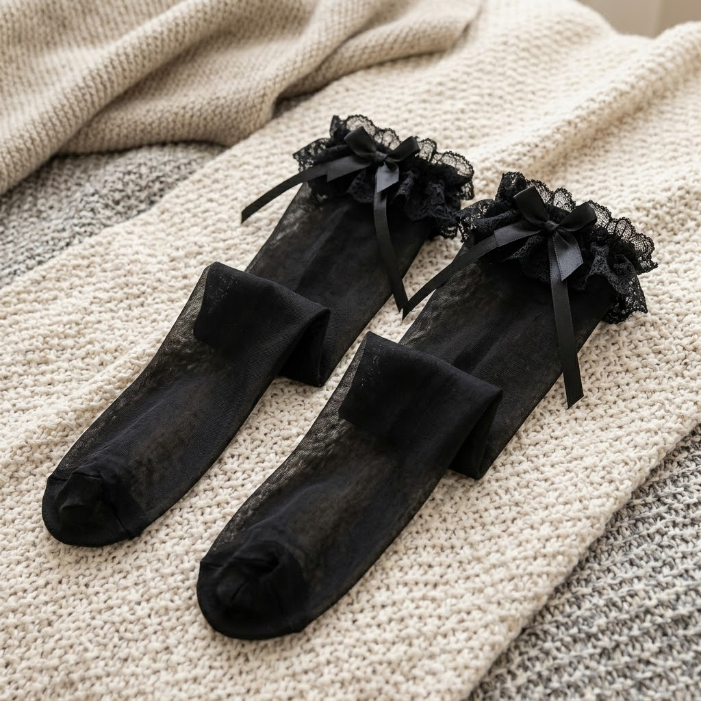 Black Bows Lolita Knee High Socks