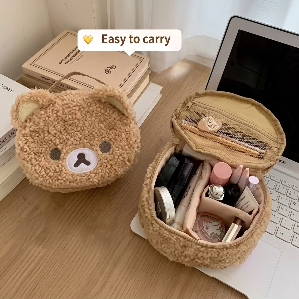 Relaxed Bear Plush Cosmetic Bag