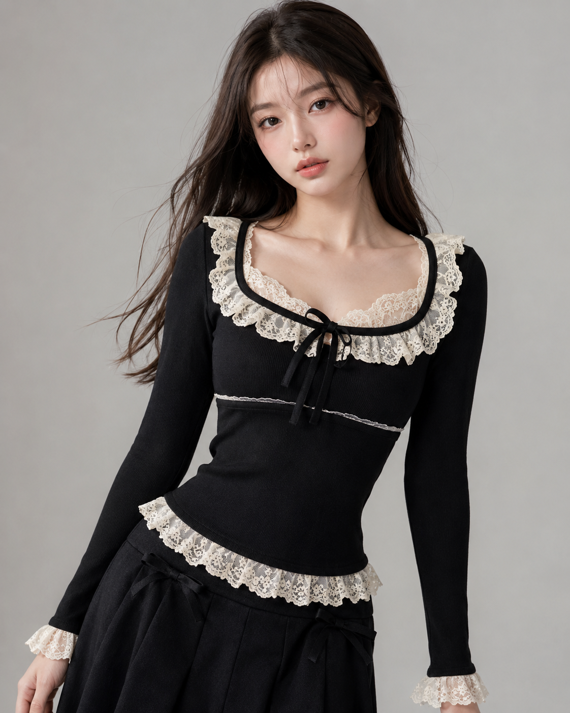 Vintage Flare Sleeve Bow Crop Top