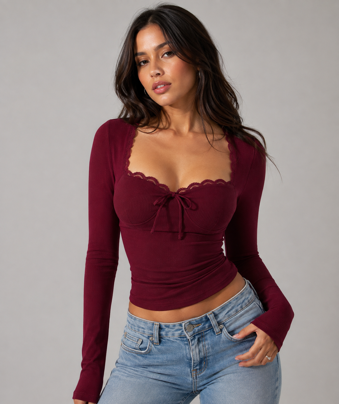 Lace-Up Square Collar Top