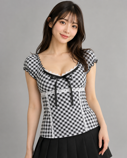 Square Neck Lace Trim Crop Top