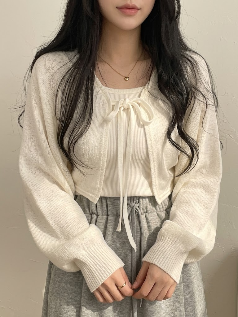 Thin White Lace-Up Cardigan