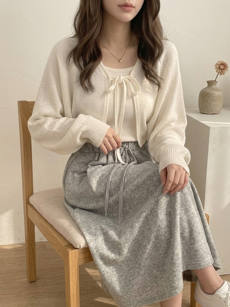 Thin White Lace-Up Cardigan