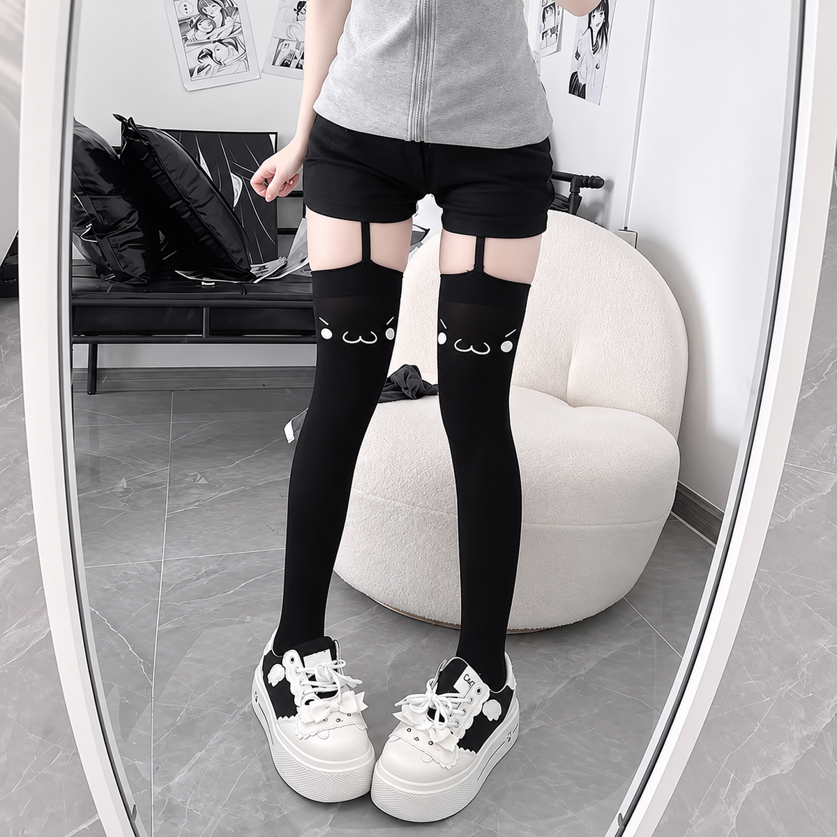 Kawaii Bow Thigh-High Socks