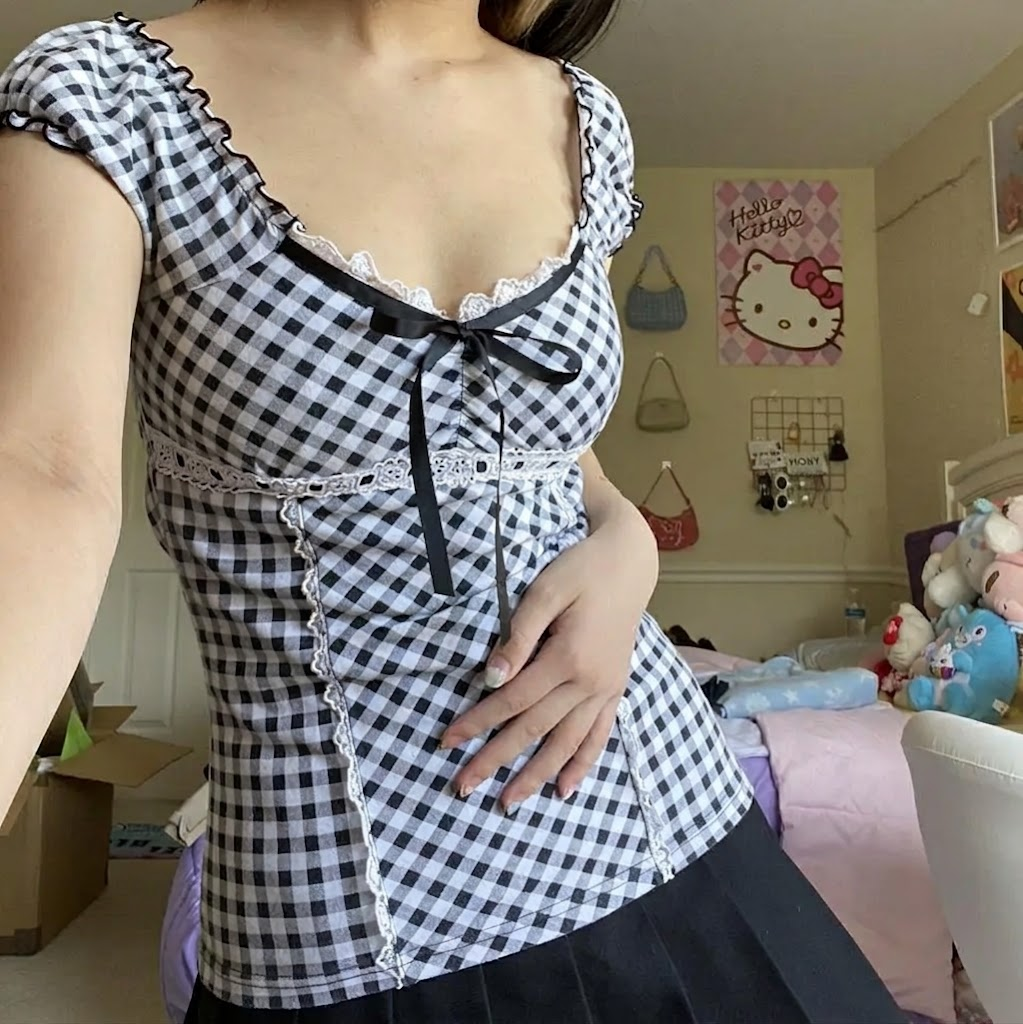 Square Neck Lace Trim Crop Top