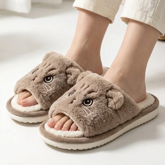 Cute Cat Plush Flip Flops